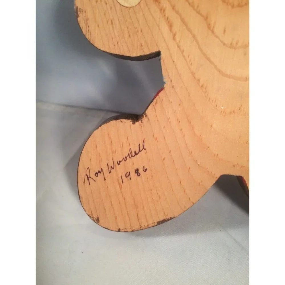 VTG 80s Roy Woodell Handmade Wooden Bear Coat Hook Pair Kids‎ Wall Decor Rustic